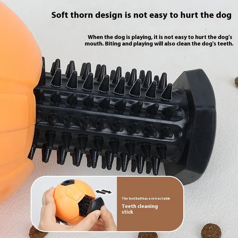 Orange hollow style TPR dog toy ball for nibbling and teeth grinding on a neutral background