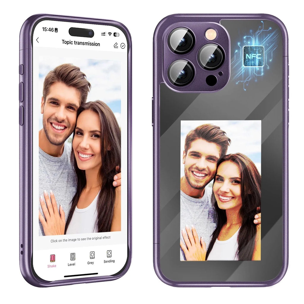 Flip phone case for iPhone 15 Pro and Pro Max with NFC ink screen in black plastic