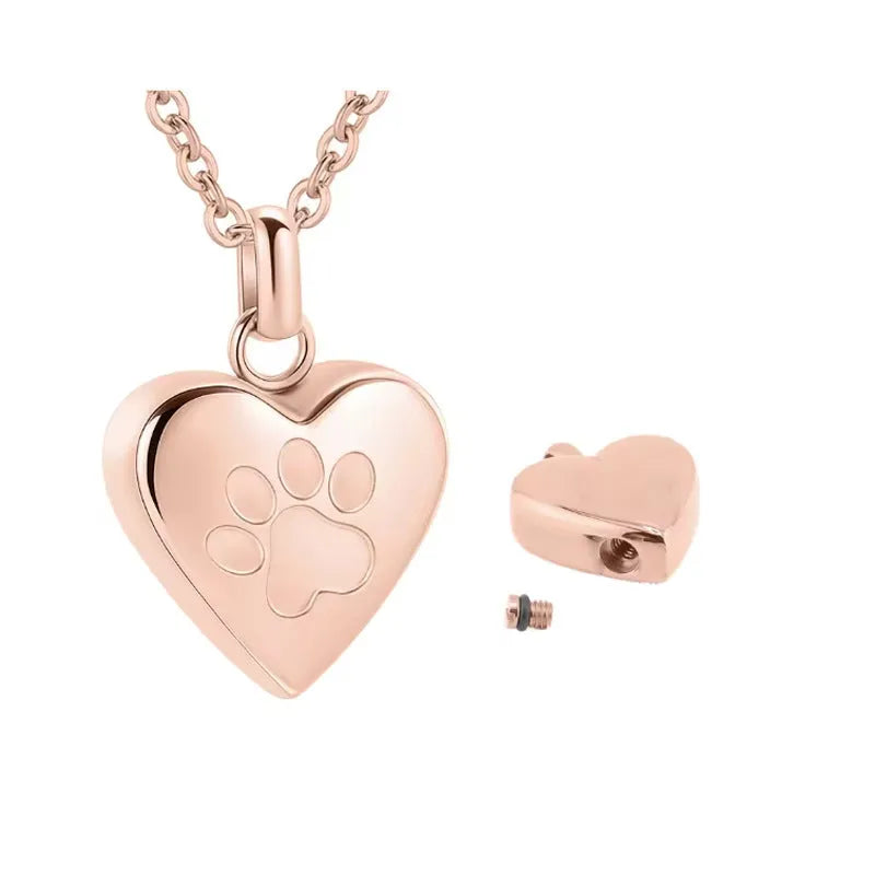 Heart shaped titanium steel cinerary casket necklace with polished finish in silver black gold and rose gold options