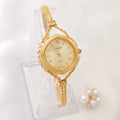 Women's light luxury quartz watch with gold case, 25mm dial, and mineral glass mirror
