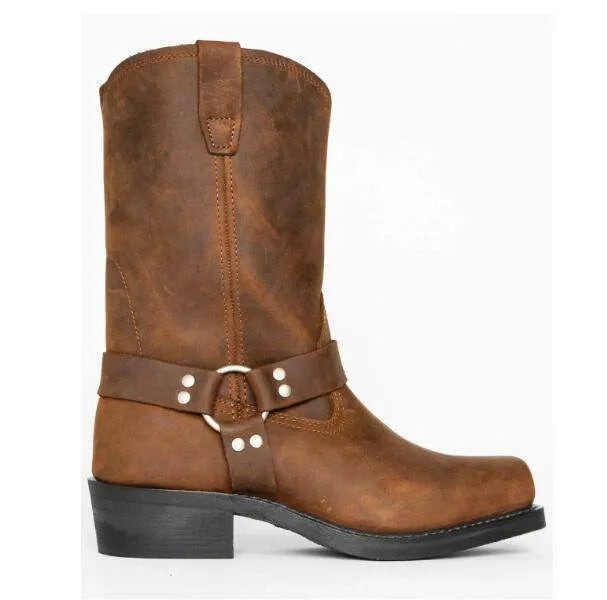 Vintage men's cowboy boots high top with belt buckle ring detail leather sole size 39-48 three styles