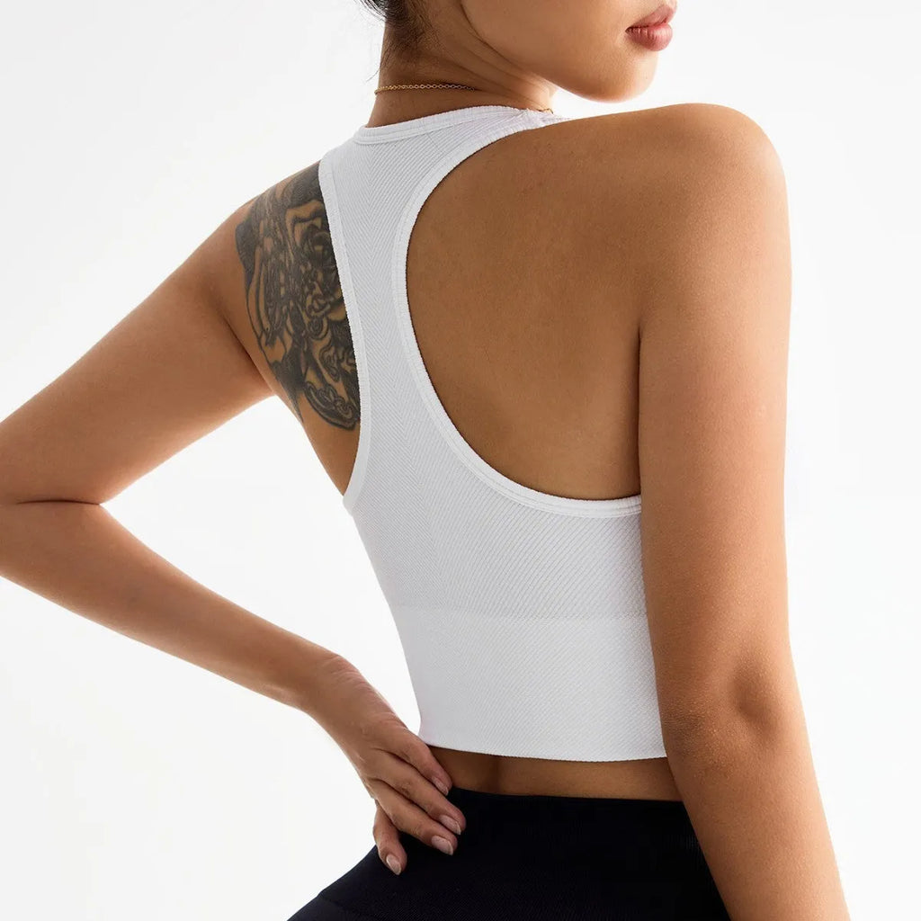 Quick-drying breathable sports bra for women in black with cross back design