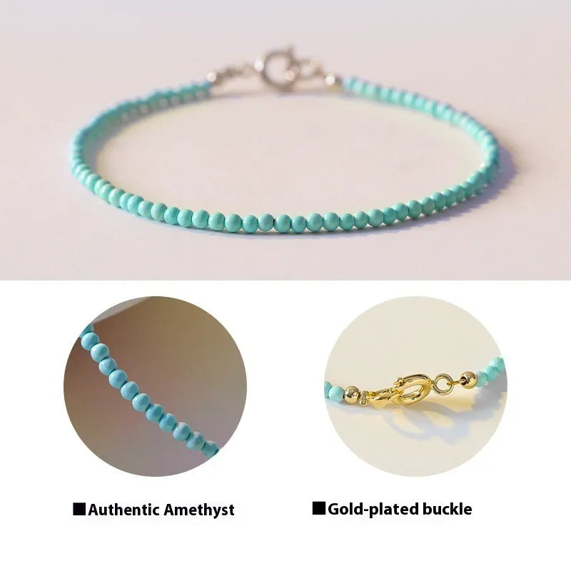 Women's 2mm turquoise natural raw ore bracelet on wrist, 14cm size, geometry shaped beads, unisex Chinese style