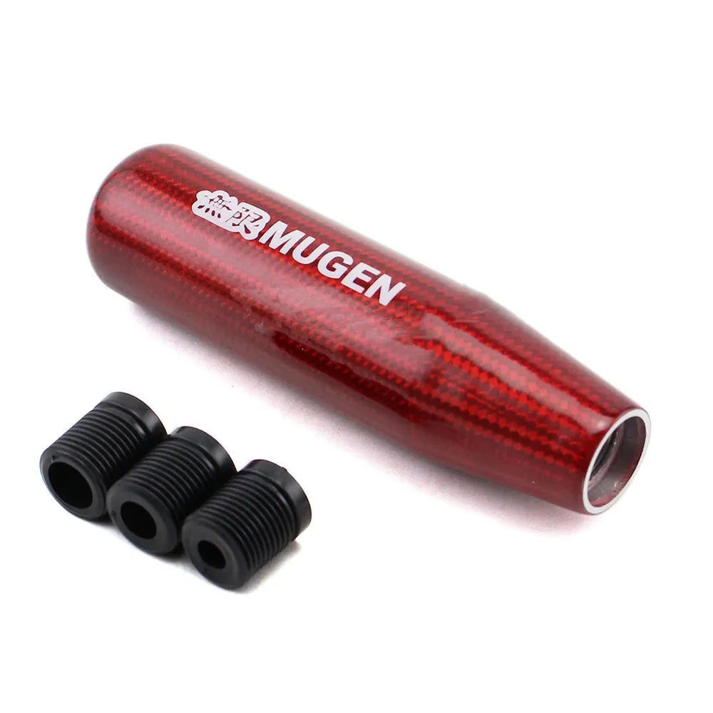13cm carbon fibre car gear shift knob with aluminium base in red colour on manual transmission lever