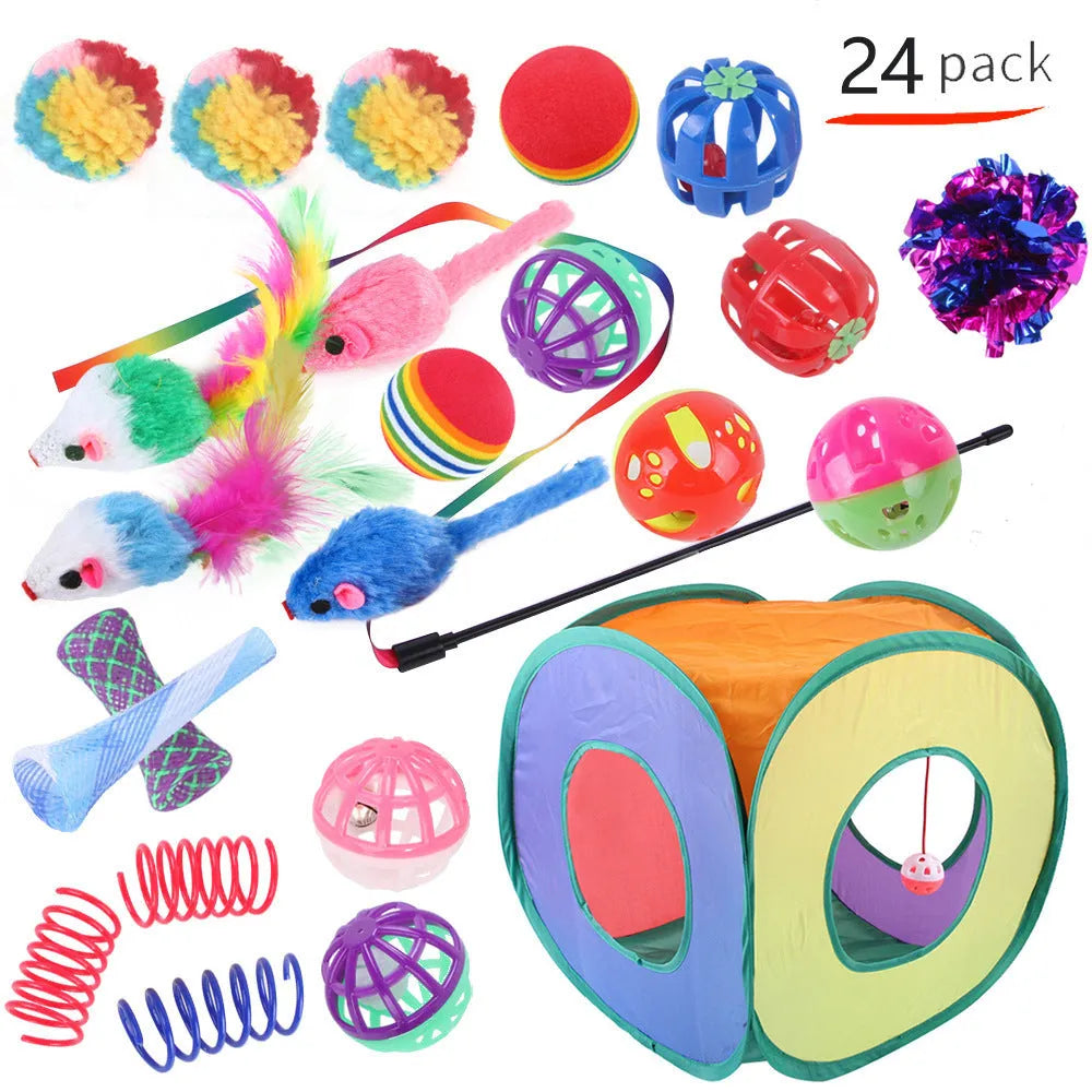 Plastic cat channel toy in multiple colours with accessories for interactive play