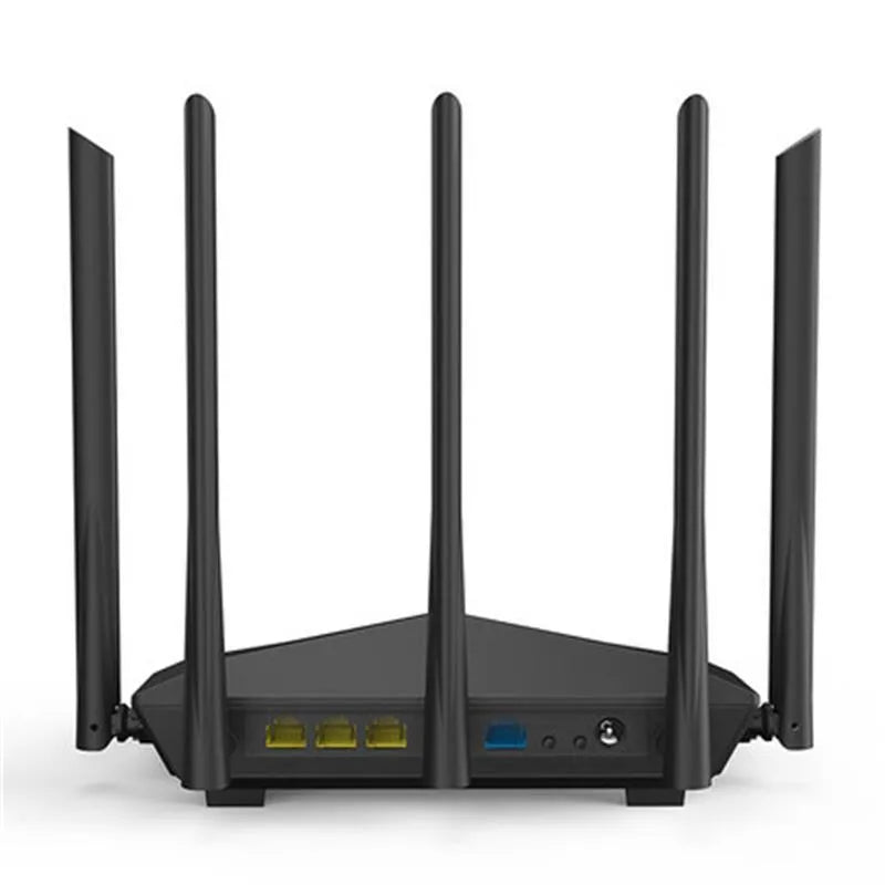 AC11 Gigabit Wireless Router in black with adjustable antennas and 8-pin pure copper LAN/WAN ports