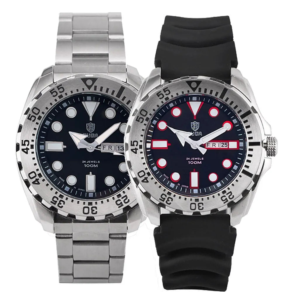 Waterproof luminous quartz men's watch with steel strap and blue dial, 15mm case thickness