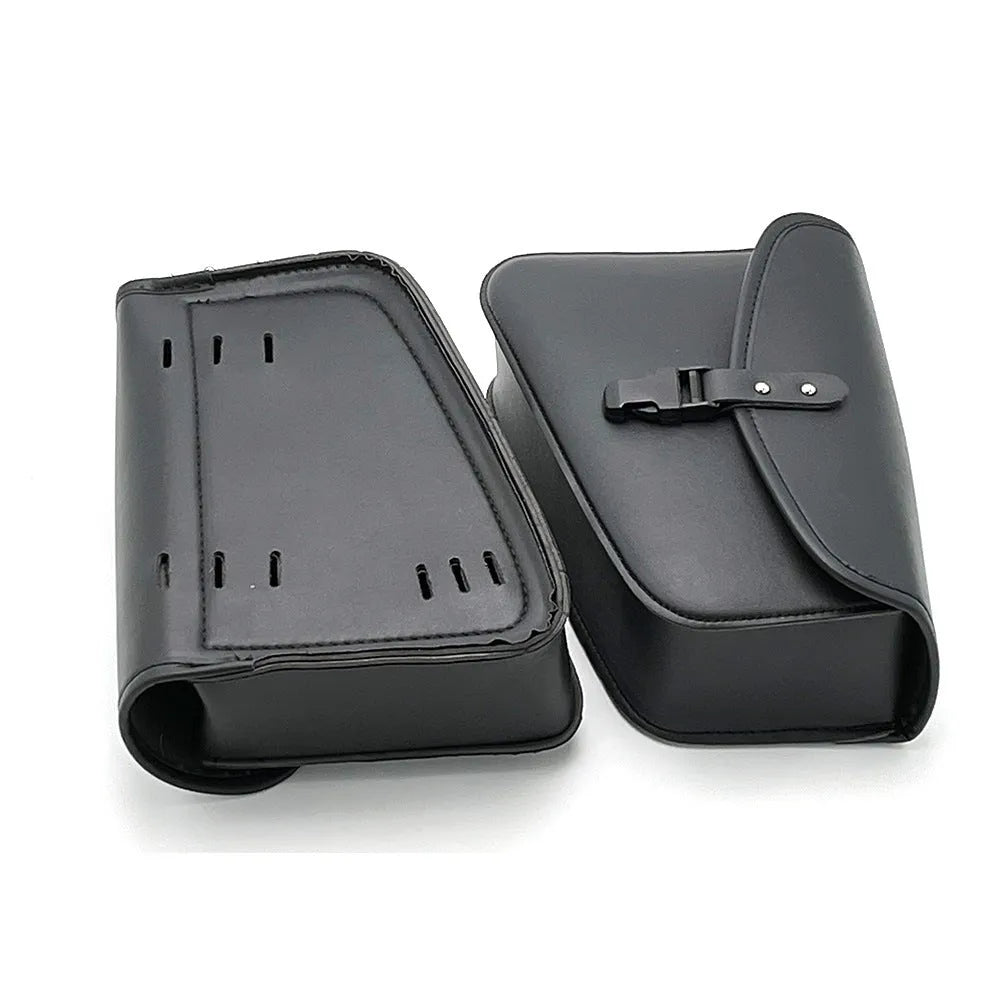 Black PU leather motorcycle swingarm saddlebag for Harley Sportster mounted on bike