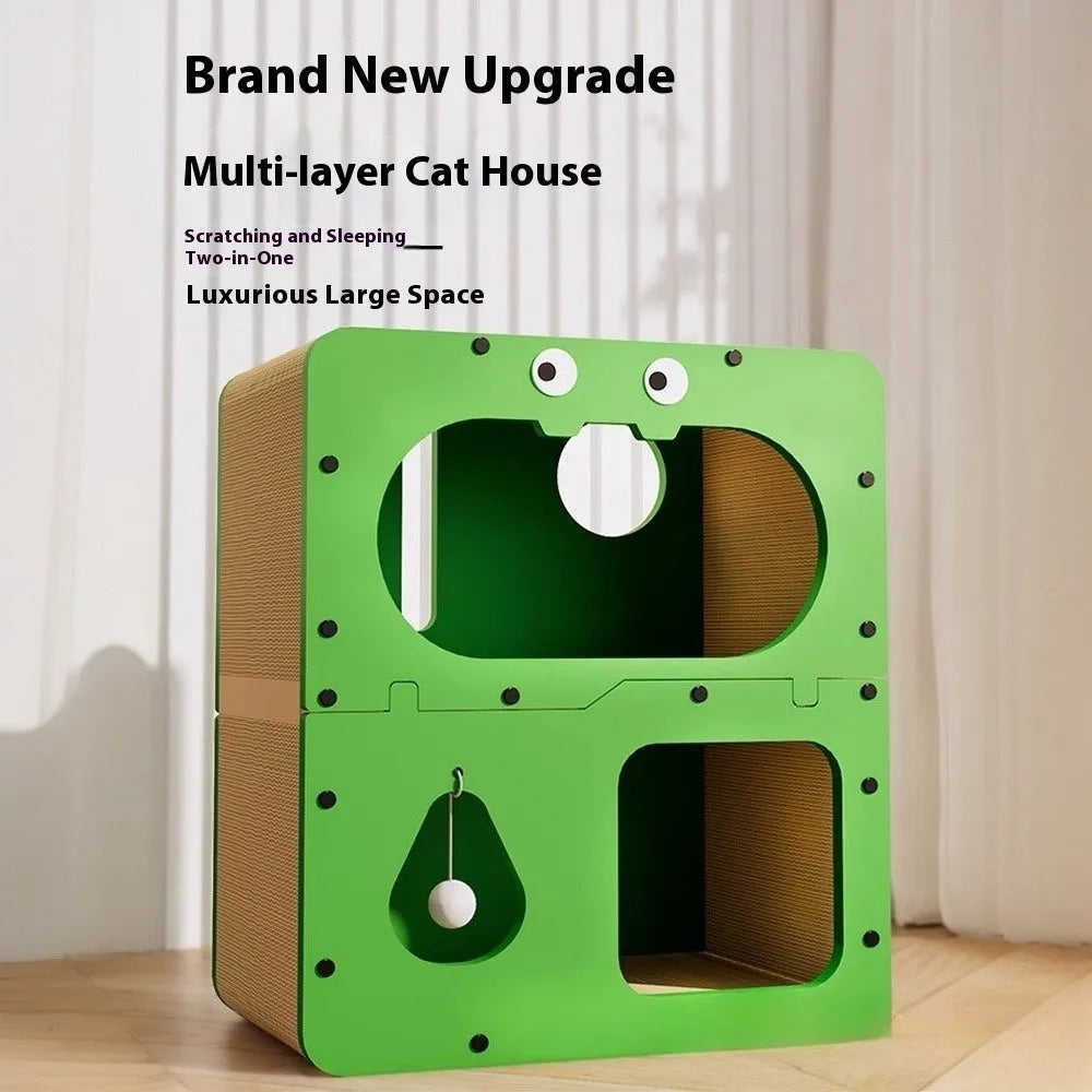 Wear-resistant non-chip cat scratching board double layer cute style cat nest with owl design