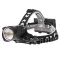 Black USB rechargeable telescopic zoom headlight with XHP 90 bulb on a table