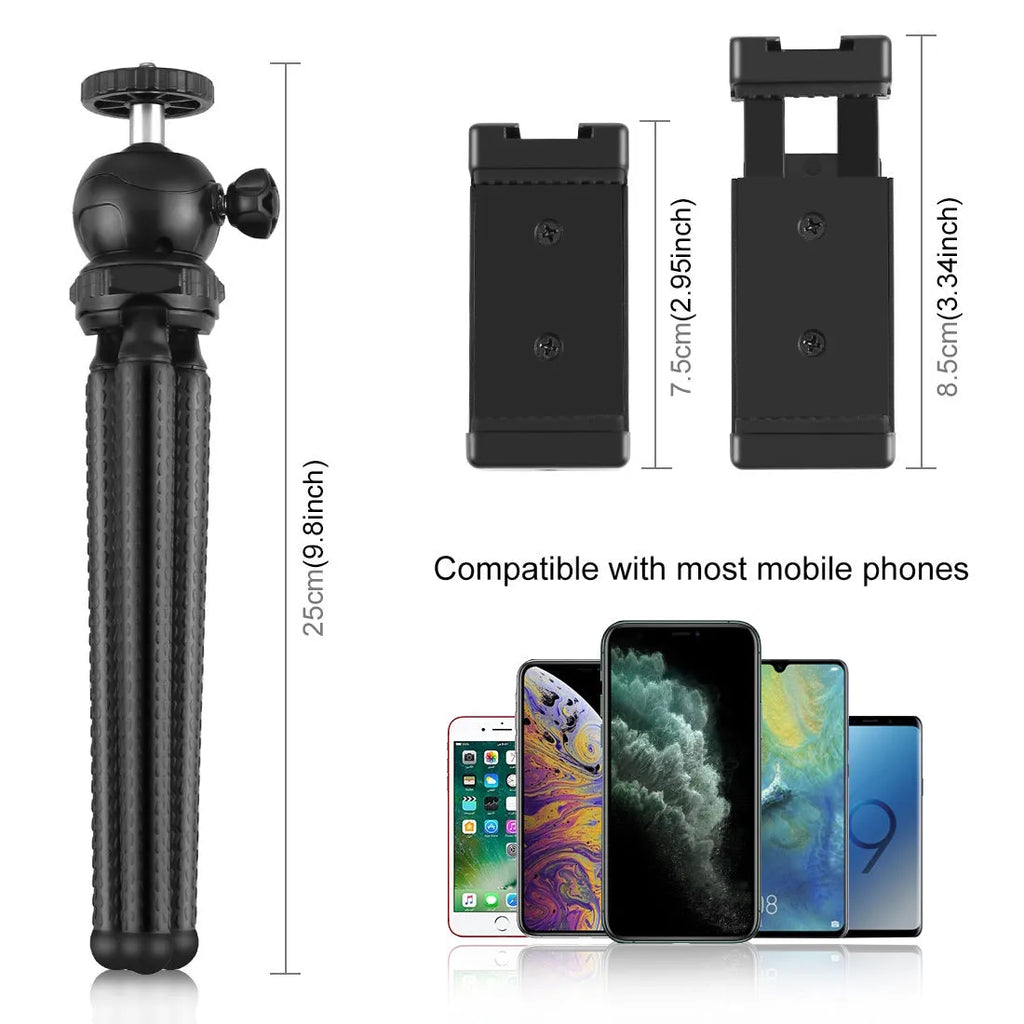 Black Octopus Tripod Live Broadcast Kit with flexible legs, fill light, and microphone on a table