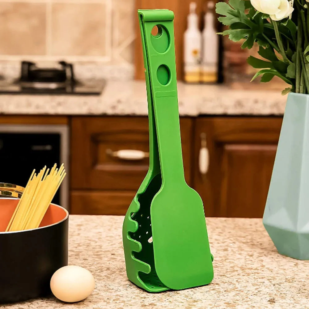 Plastic multifunction kitchen spoon set with spatula and spaghetti spoon measuring 30.5cm and 28cm