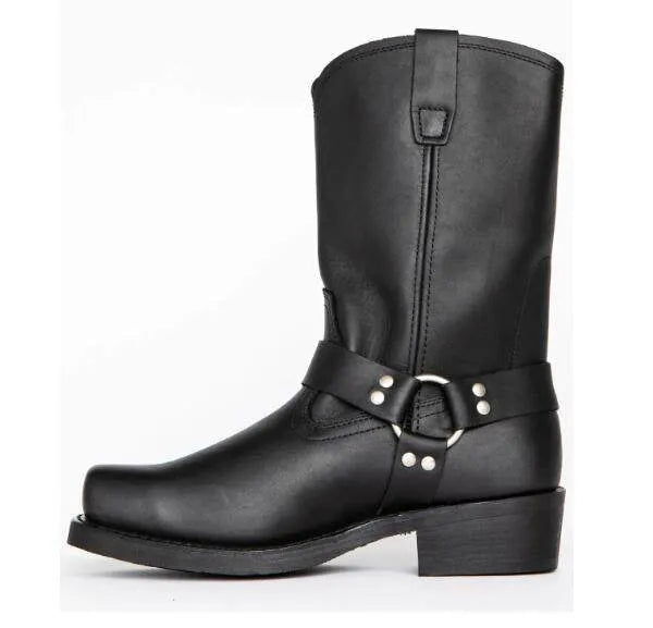 Vintage men's cowboy boots high top with belt buckle ring detail leather sole size 39-48 three styles