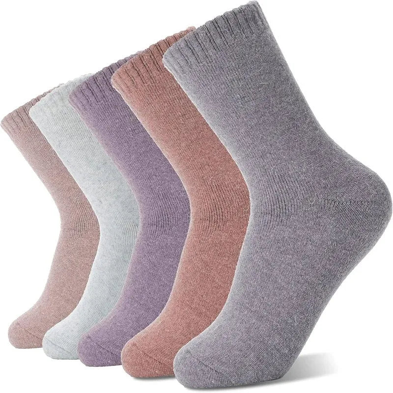 Unisex thickened cashmere tube socks in mixed colour solid design, mid-calf length