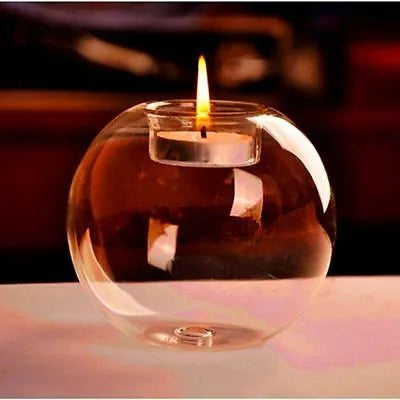 Clear round hollow glass candle votive holder in hand-blown glass