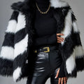 Women's contrast lapel faux fur collar coat in picture colour with normal 50cm length