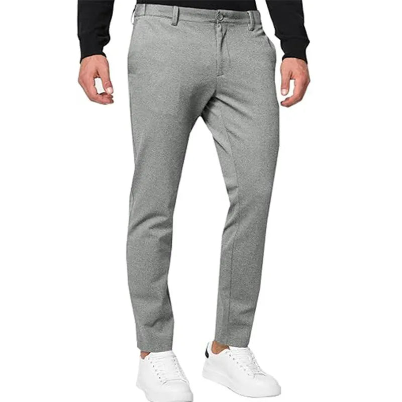 Men's slim-fit chino trousers in cotton blend fabric with tapered leg