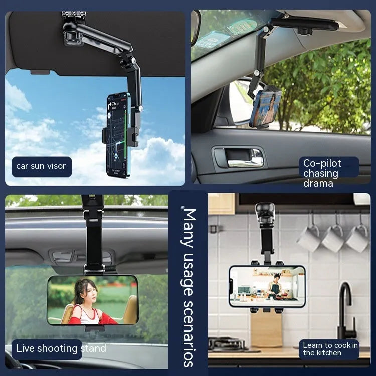 Car phone holder bracket with clip mounting for dashboard, windscreen or air vent placement