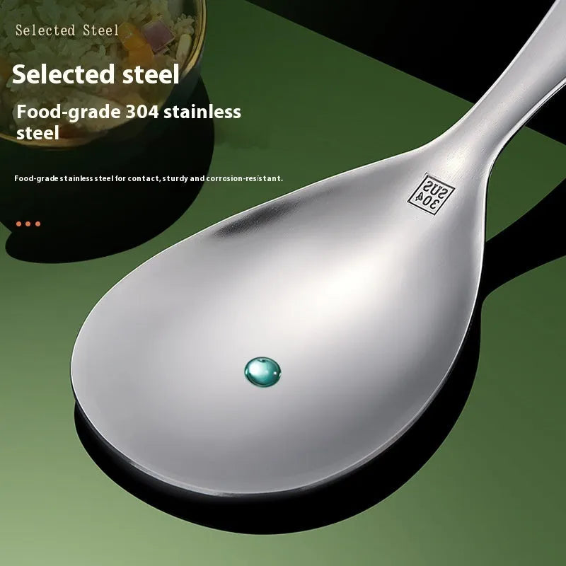Thick 304 stainless steel meal spoon with solid colour and simple style on a neutral background