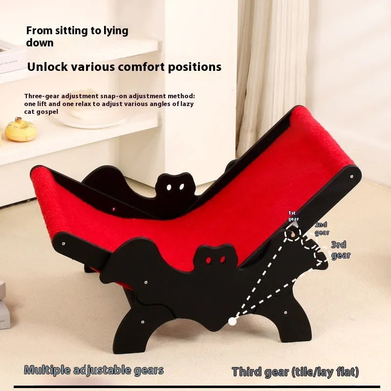 Wooden cat recliner bed in black and red Halloween colours, product specification MW-054