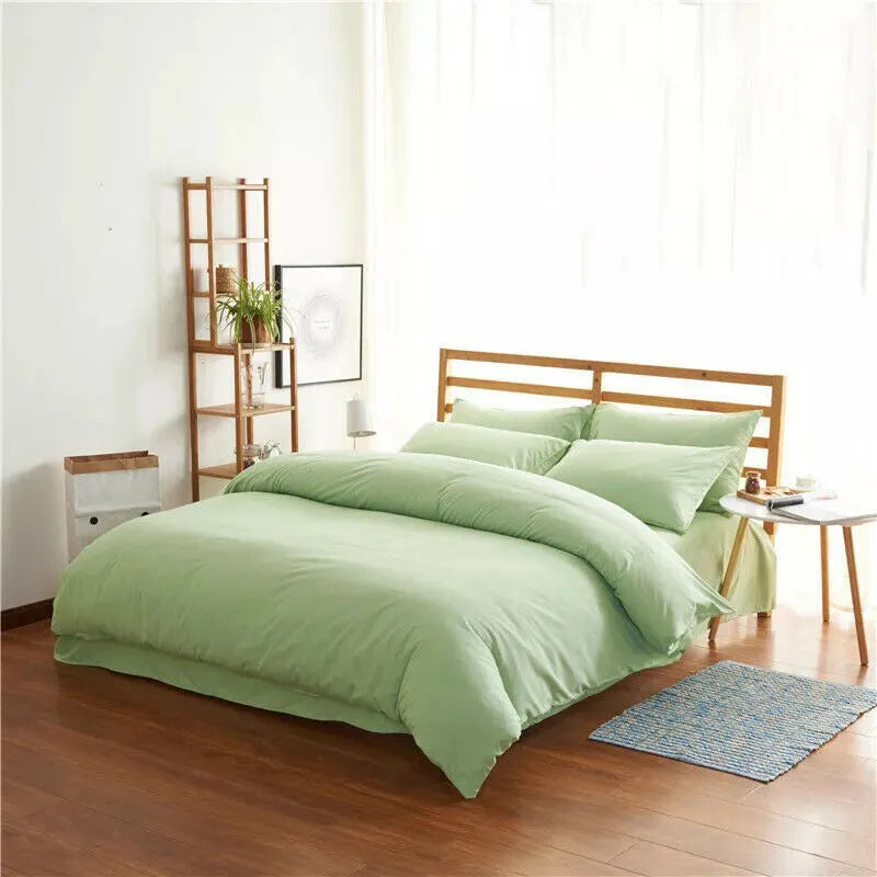 Four-piece polyester bedding set with sheet, quilt cover, and pillowcases in olive colour, modern simple style for 2m bed