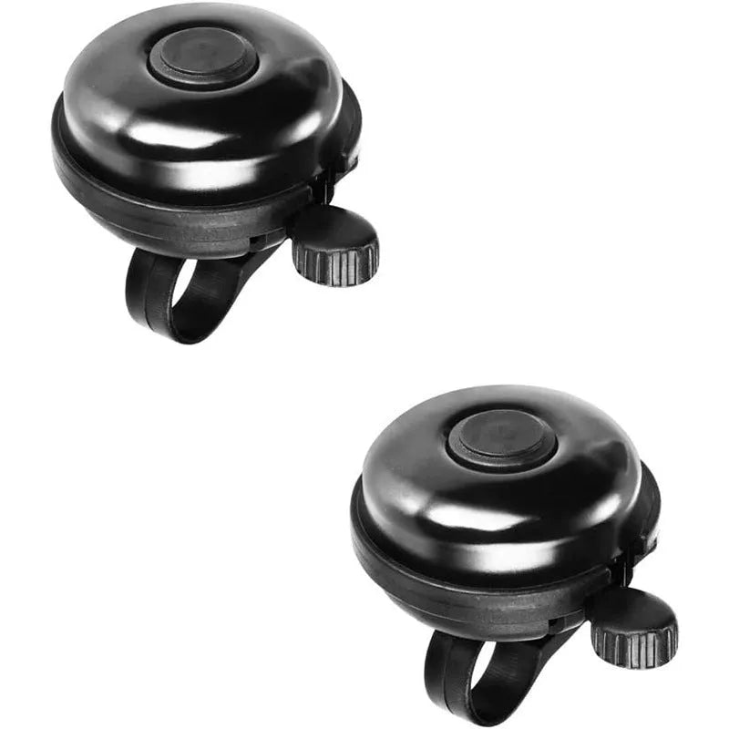 Black ABS bicycle flat bell 58mm diameter on handlebar with fixture for mountain bike