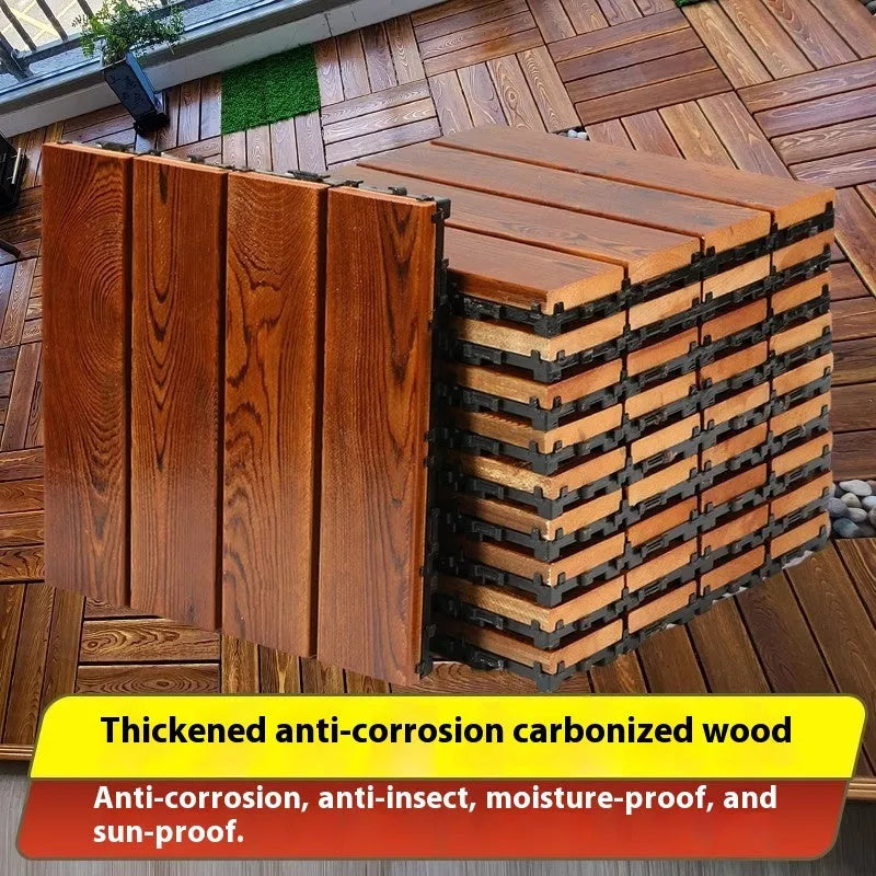 30x30cm camphor pine wood floor tiles with interlocking edges for balcony and indoor-outdoor use