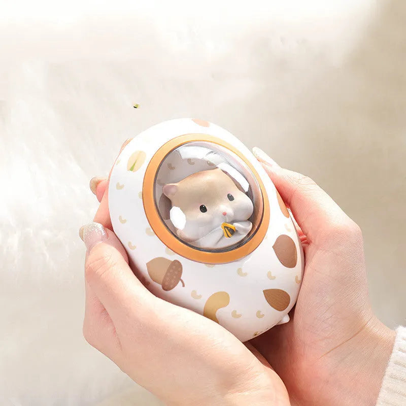 White hamster hand warmer power bank with 5000mAh battery and four gear heating settings