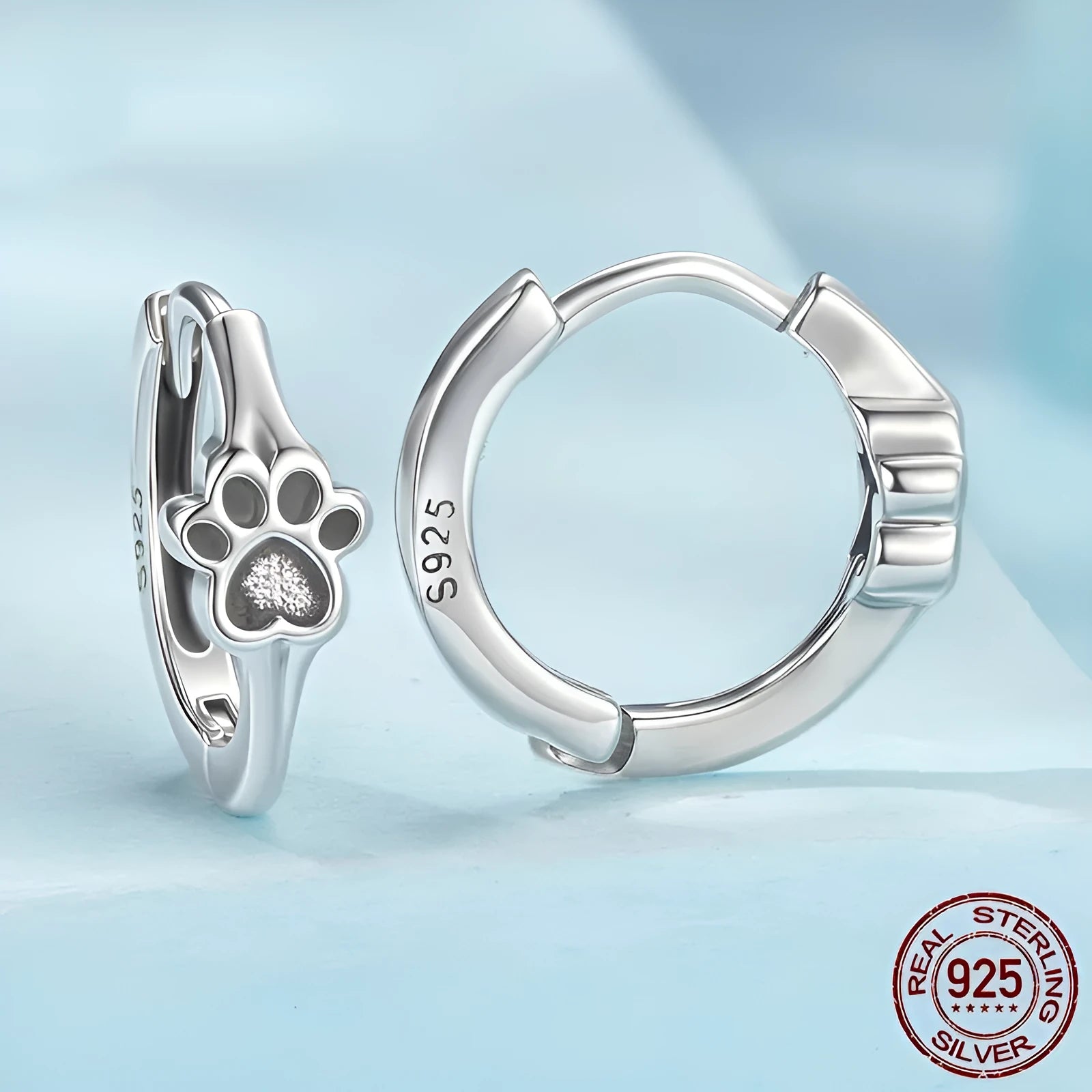 S925 sterling silver cute pet paw print ear clip for women polished finish non-piercing earrings SCE1885 colour
