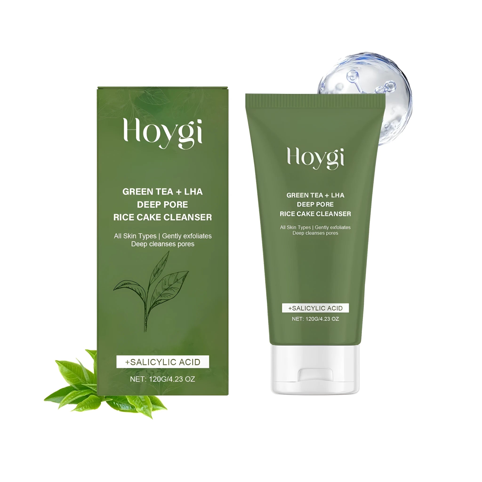 Green Tea Salicylic Acid Cleansing Milk 120g tube on white background, showing gentle facial cleanser packaging