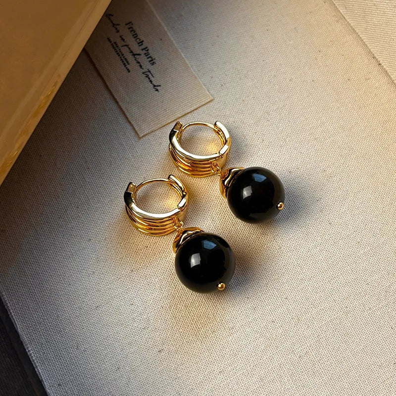 Geometric round Tigereye earrings with gold plating in brown and black colour options