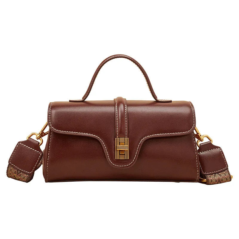 Niche Original Retro Cambridge messenger bag in brown cow leather and synthetic leather with lock detail