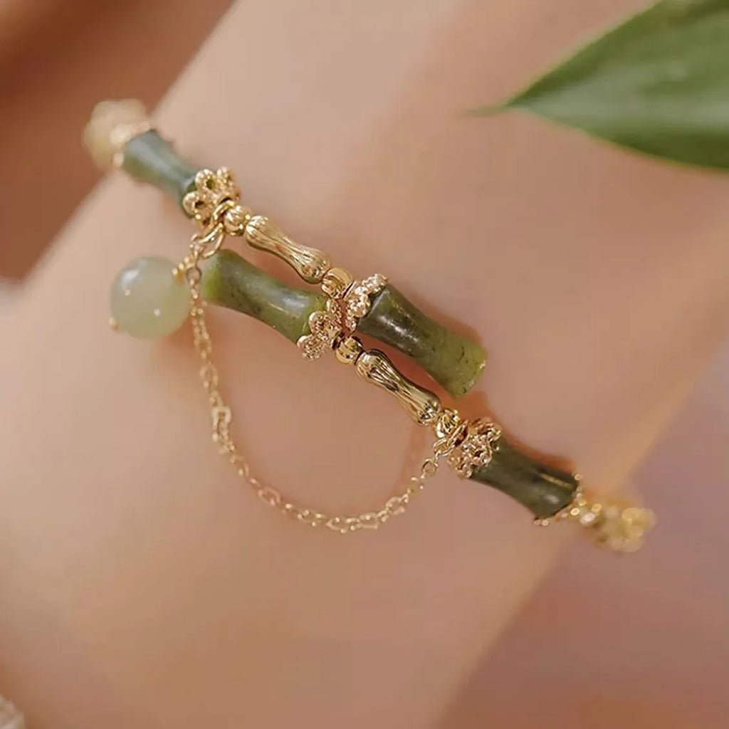Women's fashion bamboo joint coloured glaze bracelet in plum wine with baking varnish finish