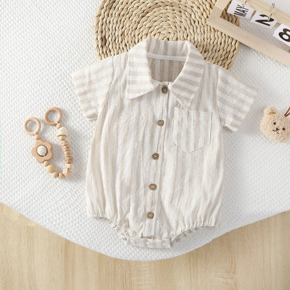 Baby thin cotton short sleeve romper in light gray for boys summer wear 66cm to 90cm
