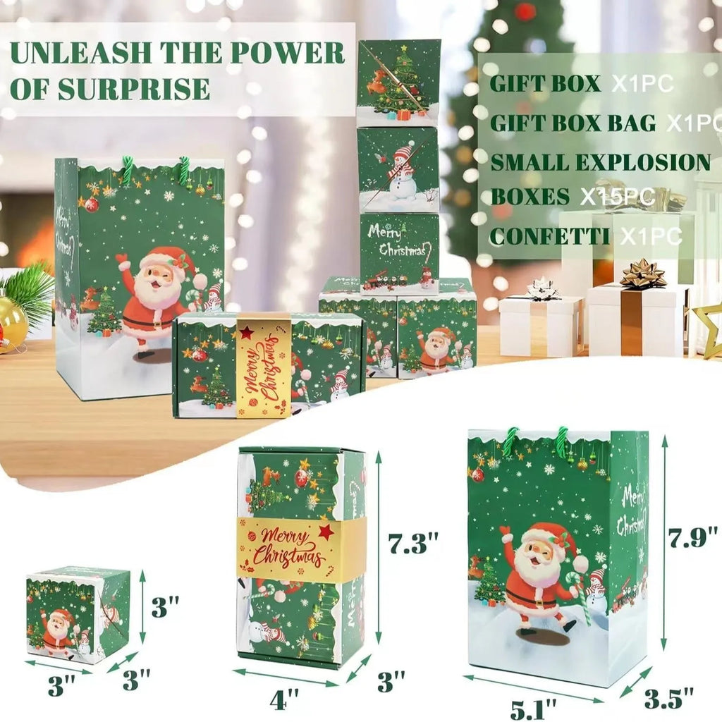 Santa snowman surprise box creative gift set with paper bounce boxes gift box and gift bag red and green colours
