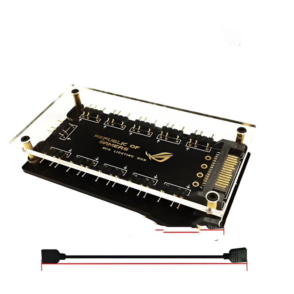 AURA RGB One Point Ten 5V SATA power hub, black, ten 5V RGB ports, PC internal hub