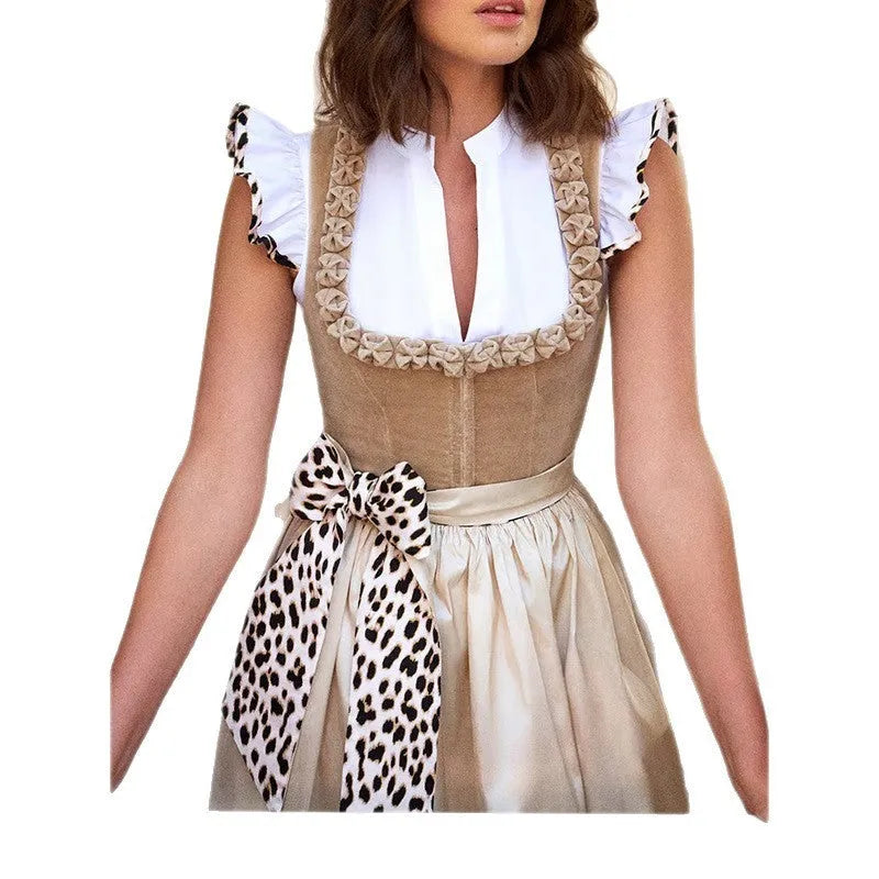 Women's khaki German Oktoberfest beer festival dress with elegant styling and cotton-polyester fabric