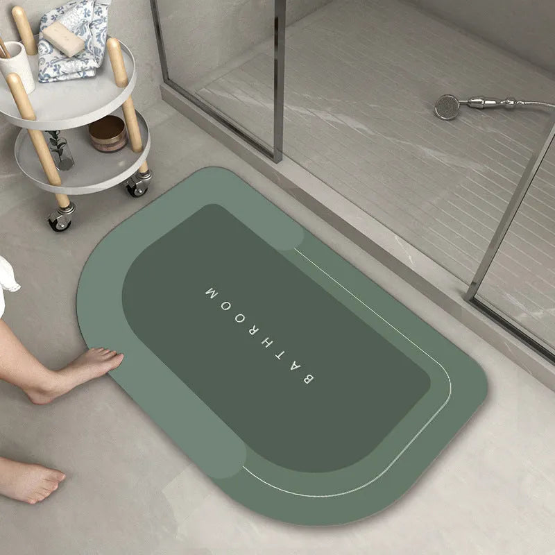 Blended fabric machine-woven bathroom floor mat in oval shape, Lake Baikal blue, 40x60cm size
