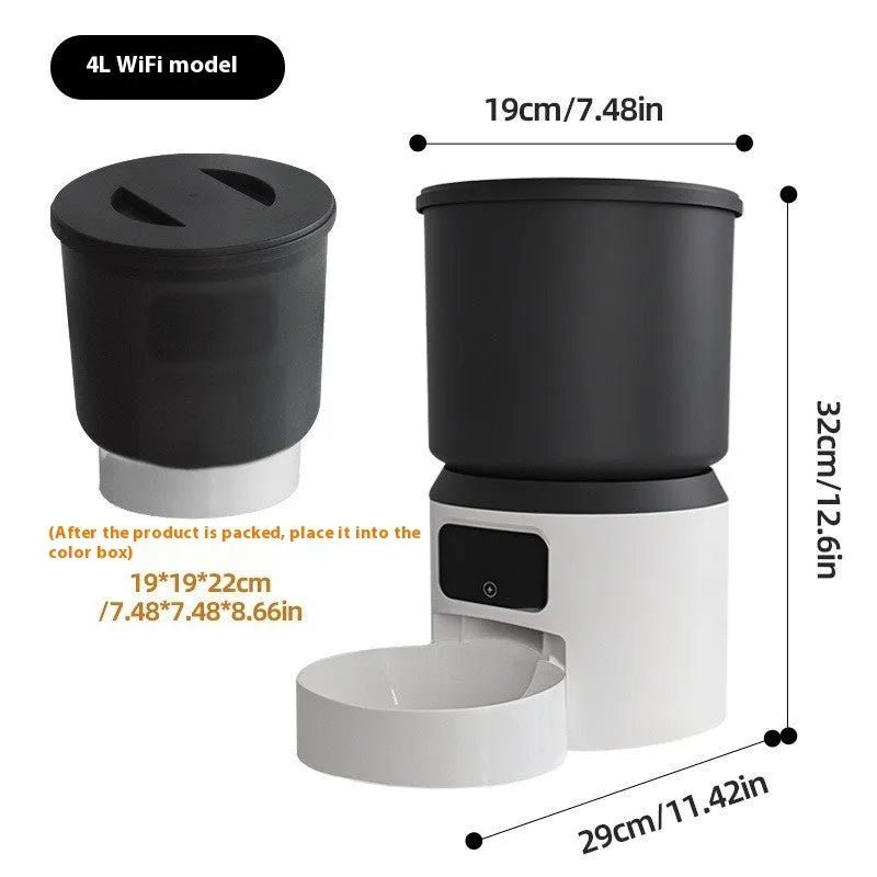 4L smart pet feeder with timing control and remote monitoring features for cats and dogs