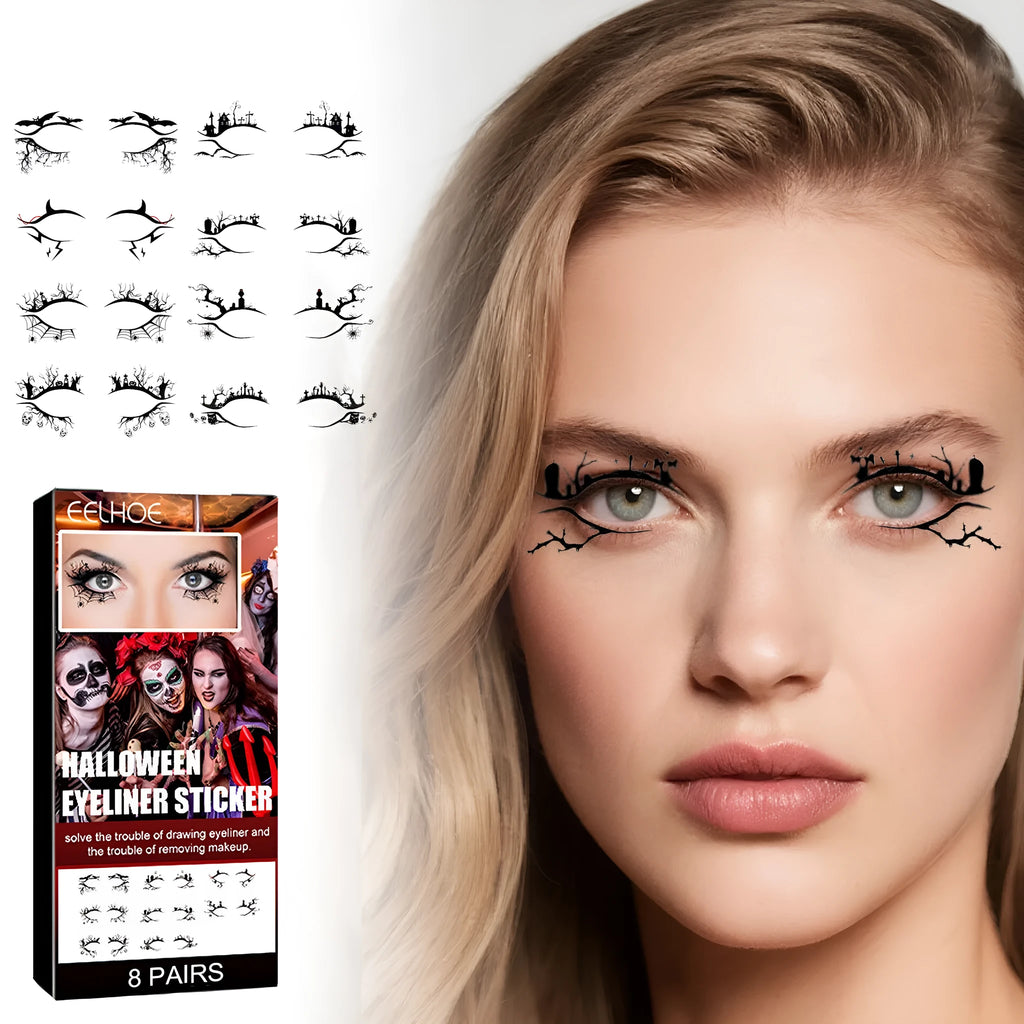Bat spider decorative eye shadow eyeliner stickers set of 8 pairs for temporary Halloween makeup use
