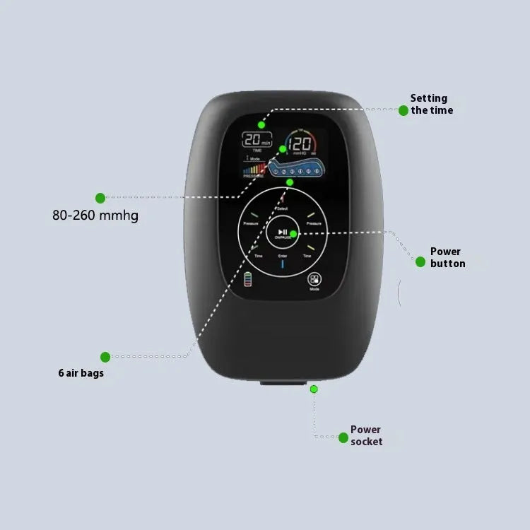 Air wave pressure massager for legs, arms, or waist with battery and handheld remote control in multiple sizes