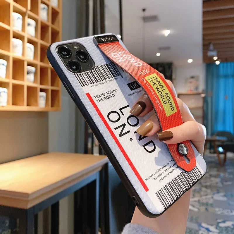 TPU PC hybrid iPhone back cover with attached wristband, painted red finish on iPhone 11