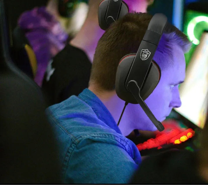Black wired gaming computer headset with 6.3mm plug and 1.2m cable for heavy bass.