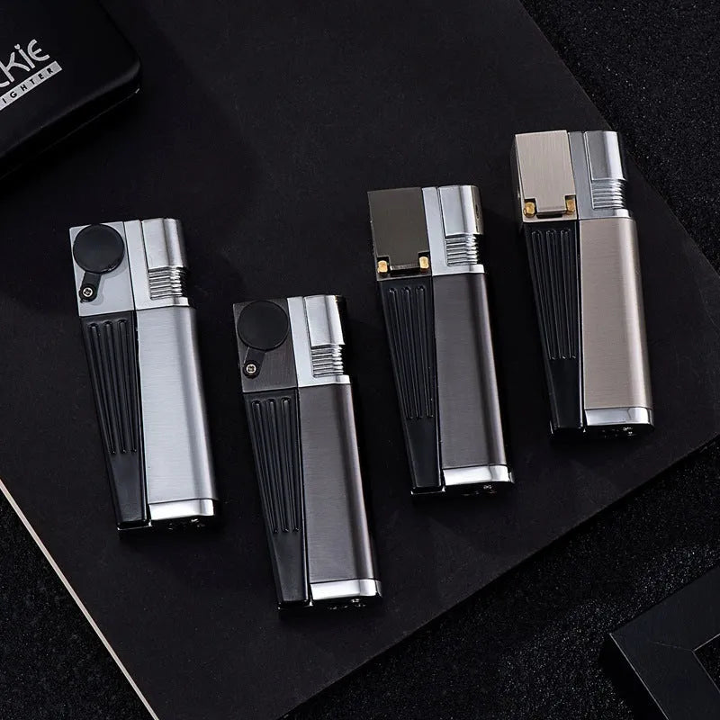 Pipe lighter 2-in-1 foldable metal butane lighter with square cover, zinc alloy and ABS construction