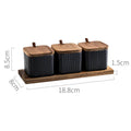 Ceramic seasoning jar set with matte glaze finish and wood lids, available in 2 or 3 pieces, black blue white options