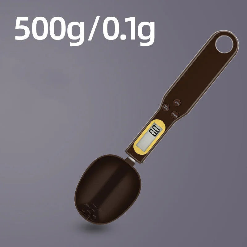 Household electronic measuring spoon scale with ABS plastic body, 500g/0.1g display, 23.2cm total length, black colour