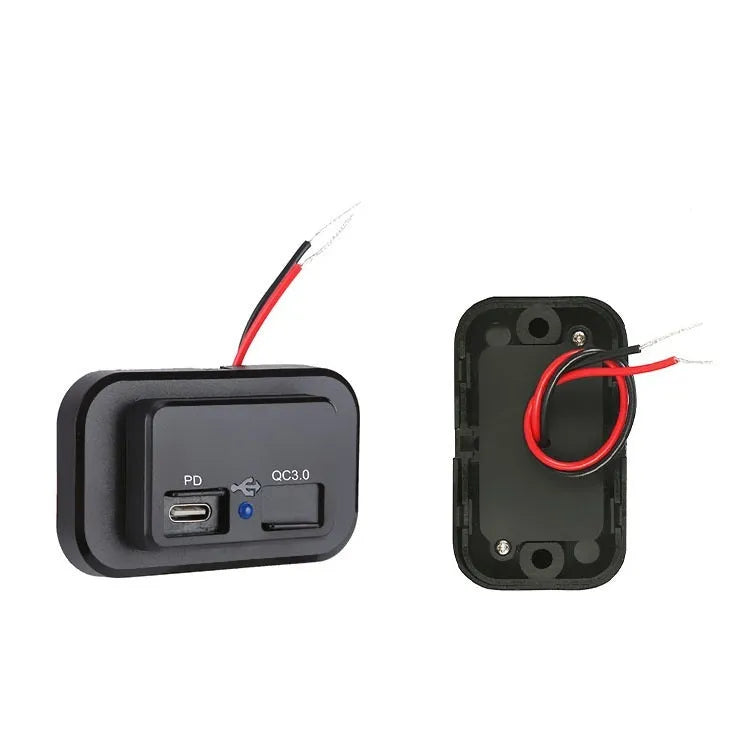 Black QC3.0 modified car charger with TYPE-C interface for 12V vehicle charging