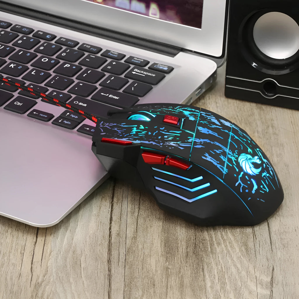 Water crack colourful luminous gaming mouse with USB cable and ergonomic design for desktop computers