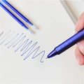 Hot erasable gel pen with 0.5mm stainless steel nib and plastic shell in blue or black refill options