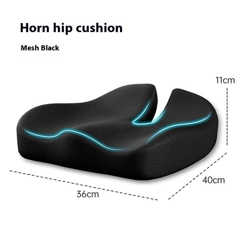 Memory foam office chair cushion in black, dark grey, or light grey measuring 36x40x11 cm